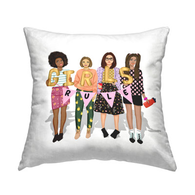 Uplifting Girls Rule Decorative Printed Throw Pillow by Saba Rauf