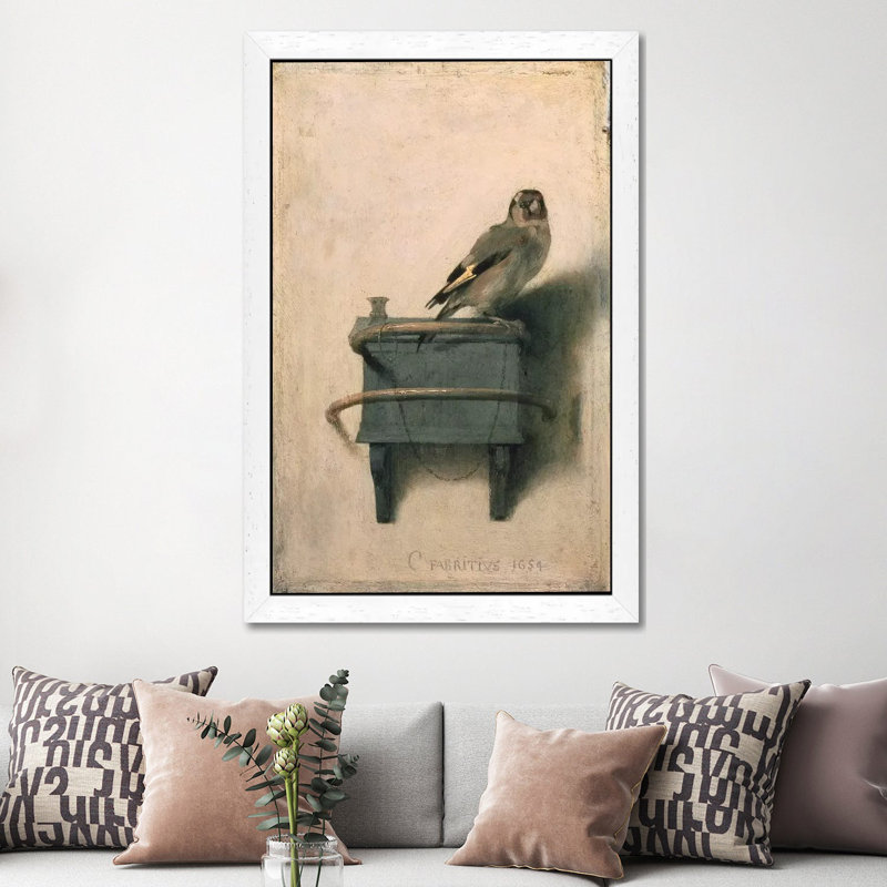 The Goldfinch, 1654 by Carel Fabritius - Painting on Canvas, 152.5 cm H x 101.5 cm W, White Framed