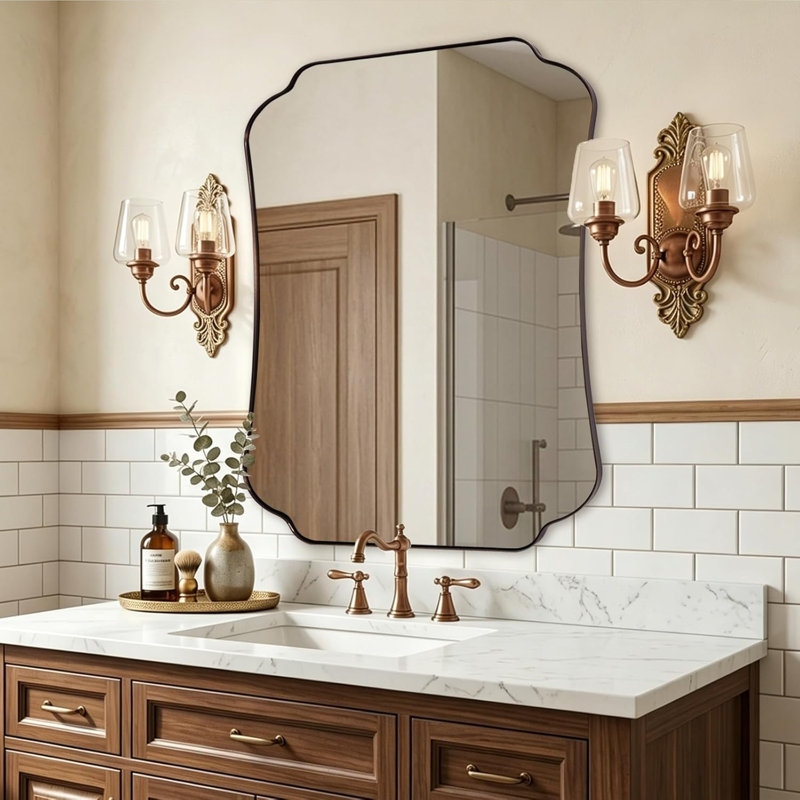 Miroir de salle de bain Contemporary, 40 po x 30 po, Bronze brossé