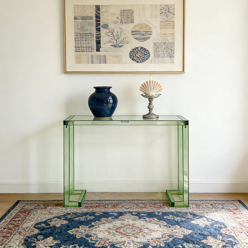 Console moderne en verre acrylique vert, H 31,5 po x l 39,37 po x P 11,81 po