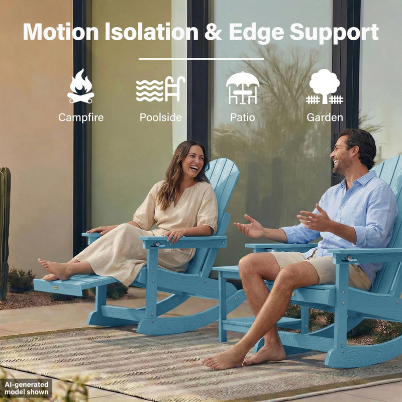 Chaise berçante d'extérieur surdimensionnée en plastique Adirondack, Bleu