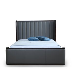 Kingdom Modern Vegan Leather Upholstered Low Profile Ash Wood Platform Bed