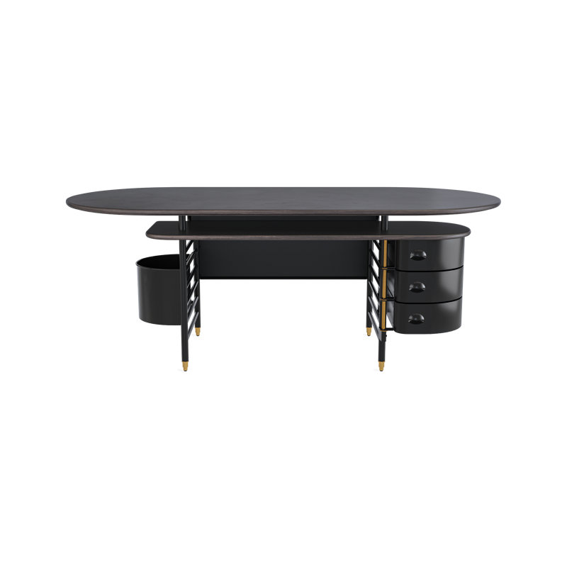 Frank Lloyd Wright Racine Executive Desk with Storage, 30" H x 84" W x 42" D, Oak Black/Black