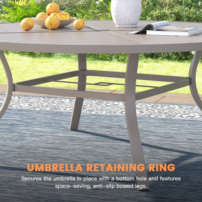 Round Outdoor Dining Set with 60" Metal Dining Table and 8 PVC-coated polyester Swivel Dining Set, Cream/Sandshell