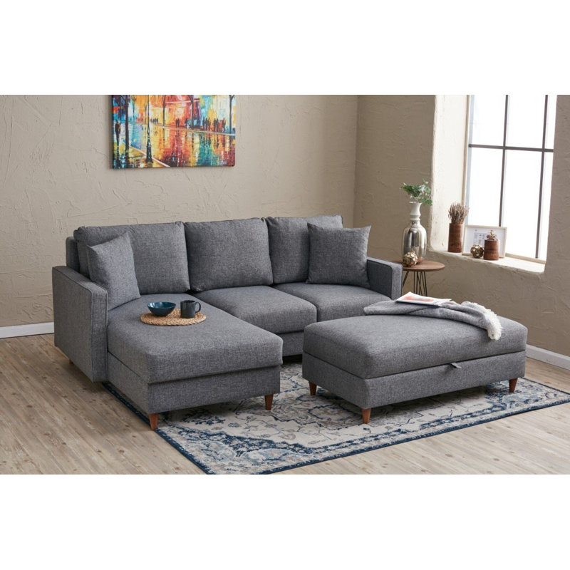 Canapé modulaire de 82,7 po Heylee, 100 % polyester gris, Orienté à gauche (vu de face)