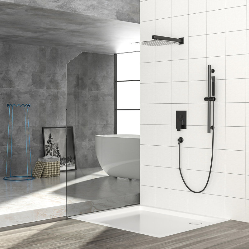 Matte Black Shower With Adjustable Slide Bar - 10 Inch Wall Mounted Square System -Balanced Valve And Joyful Bar, Magnificent