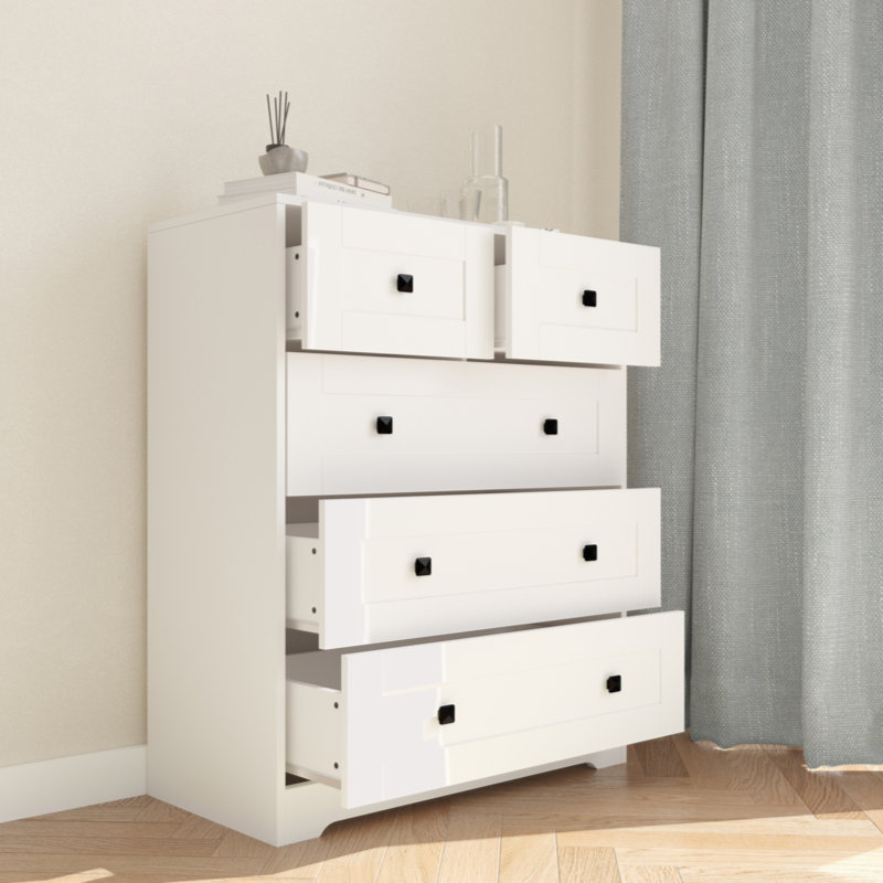 Commode 5 tiroirs avec porte de ferme blanche