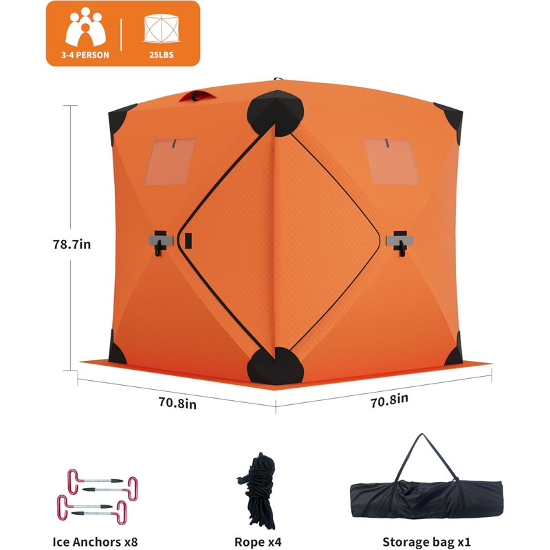 Pop Up Ice Fishing Tent Insulated Ice Fishing Shelter Portable Hub-Style Shelter Shanty Windproof and Warm, Multiple Sizes for 1 to 8 Person