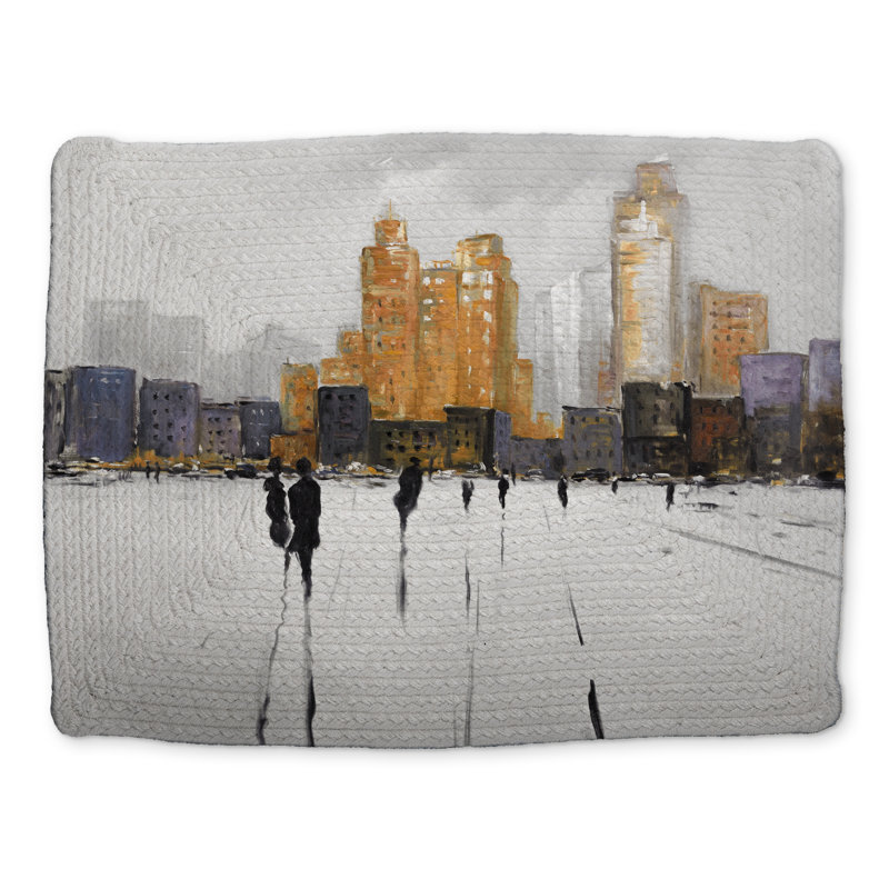 Gray Contemporary City Silhouettes Braided Polyester Placemat