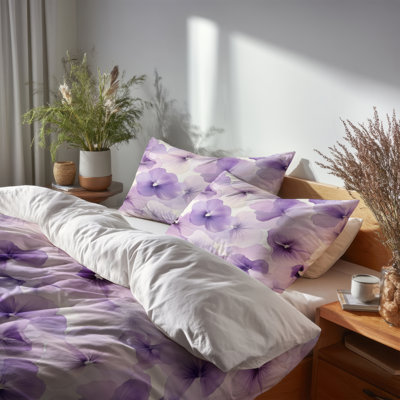 Floral 4 Pcs Bedding Set - Boho Soft Pansy Bed Comforter Set