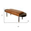  Banc en bois massif rembourré en cuir véritable brun chaud
