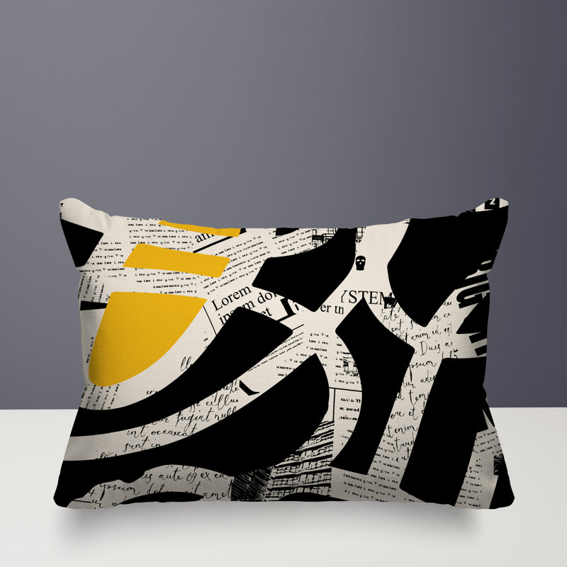 Oreiller rectangulaire réversible intérieur / extérieur Kaya, Jaune / noir / blanc cassé, H 14 po x l 20 po