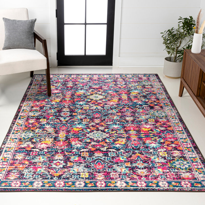 Tapis multicolore / mauve à motif floral Boho, Rectangle 8 pi 8 po x 12 pi