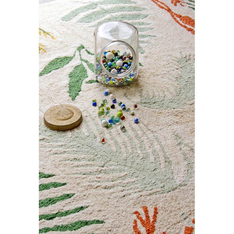 Plants Hand Tufted Cotton Floral Area Rug in Natural/Terracota/Mustard/Green,  Rectangle 8' x 5' 7"