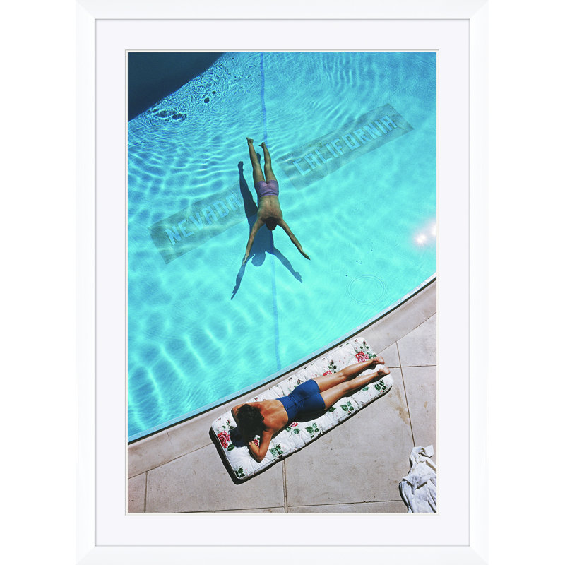 Swimmer And Sun Bather Print by Slim Aarons, White Single Picture Framed, 59.5" H x 43.5" W x 1.5" D