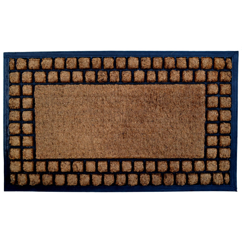 Tapis d'extérieur 18 po x 30 po beige et noir en caoutchouc et fibre de coco