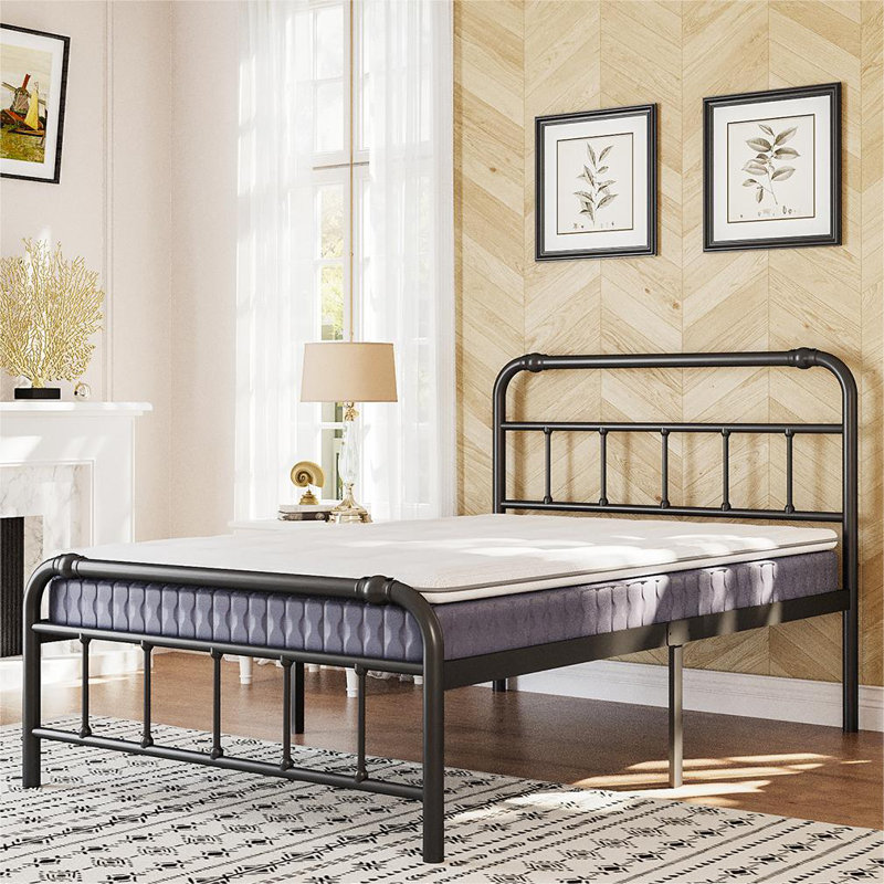 Amylia Anti-Sway Heavy Duty 14” Metal Iron Bed Frame - Noise-Free Platform Bed with Headboard & Footboard, Artistic Steel Pipe Molding, Non-Slip, No Box Spring Needed, Twin Size for Master Bedroom/Shared Space