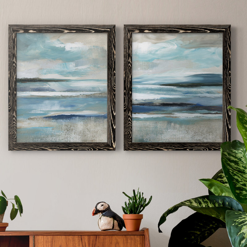 «Distant Drama I», ensemble de 2 peintures sur toile encadrées, H 37,5 po x l 55 po x P 1,5 po, Cadre noir