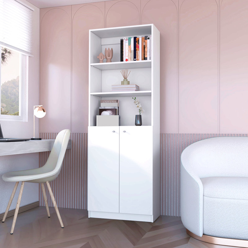 Bibliothèque blanche à 2 portes, mobilier de bureau idéal