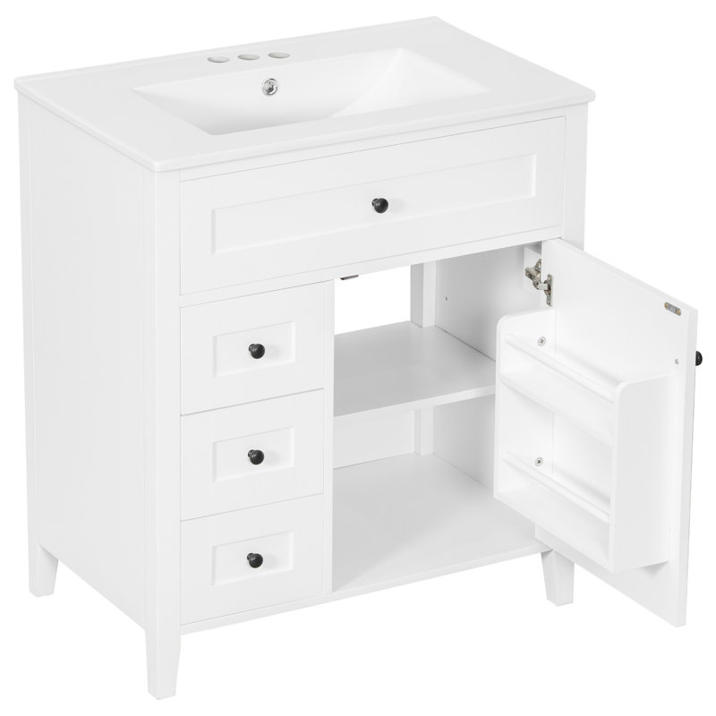 Meuble-lavabo de salle de bain avec lavabo, White/Black, 30"