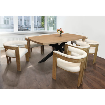 Logan Set With 82" Dining Table And 6 Trish Ivory Arm Chairs