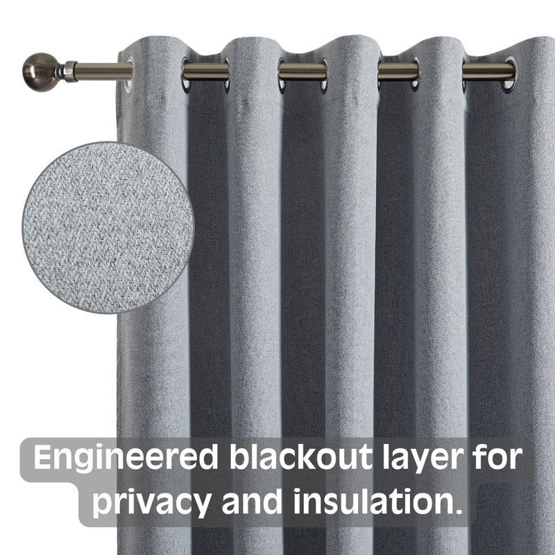 100% Linen Blackout Eyelet Curtain Panels - Premium Thermal, Total Blackout Window Drapes, 168cm Width x 183cm Drop, Grey