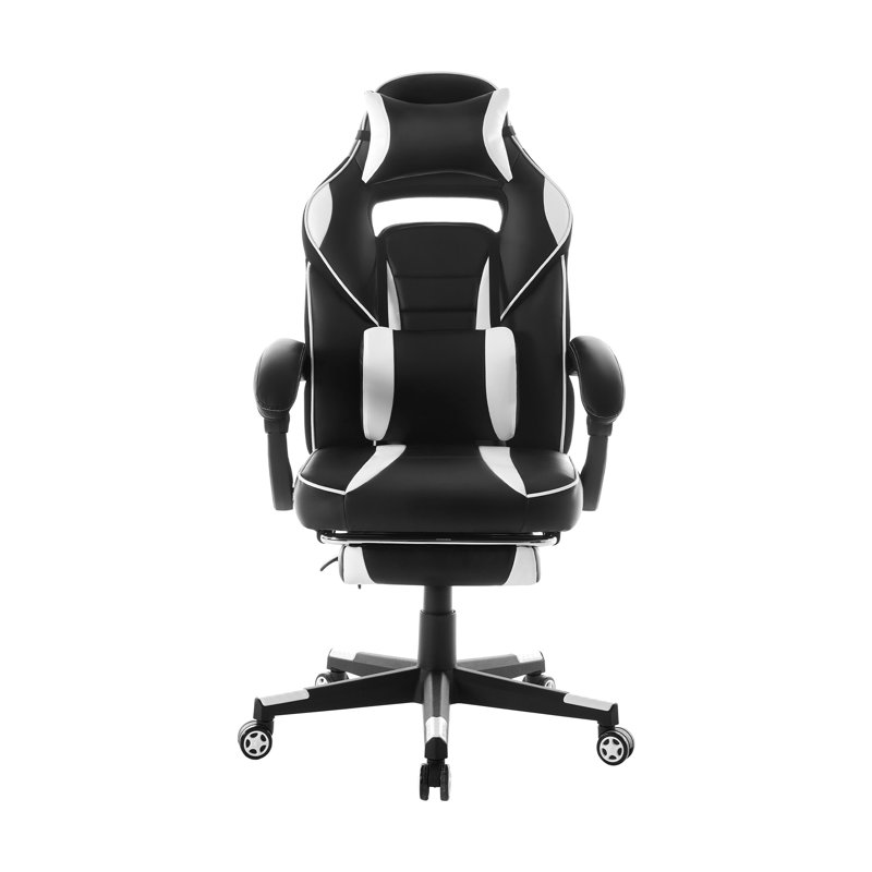 360° Swivel Height Adjustable Gaming Chair with Retractable Footrest & Ergonomic Lumbar High Back PU Leather Computer Chair with Headrest for Office