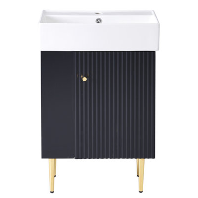 21.6" Black Bathroom Vanity Combo - Single Ceramic Sink With Left Side Storage Cabinet