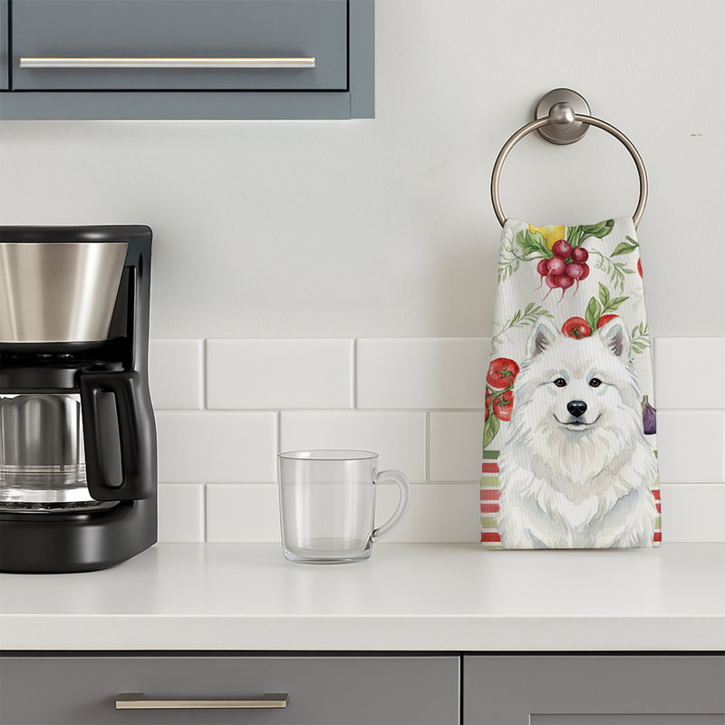 White Samoyed Vegetables Kitchen Towel, White Samoyed
