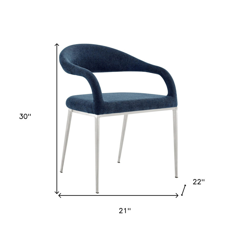 Ensemble de deux fauteuils de salle à manger rembourrés en polyester bleu et argent