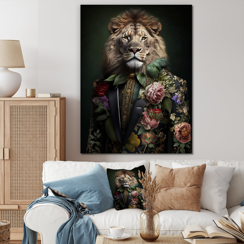 «Glamour Fashion Lion with Flower suit I», reproduction sur toile, Toile tendue, H 32 po x l 24 po x P 1 po
