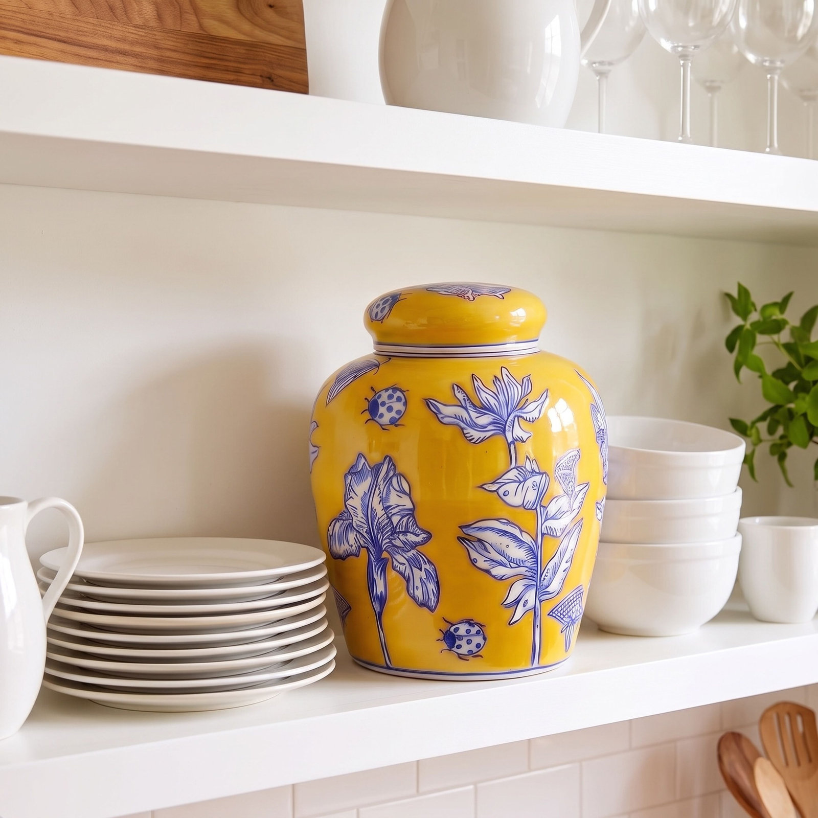 Chadwicks Ceramic Ginger Jar, 4.2" H x 12" W x 9.25" D, Yellow