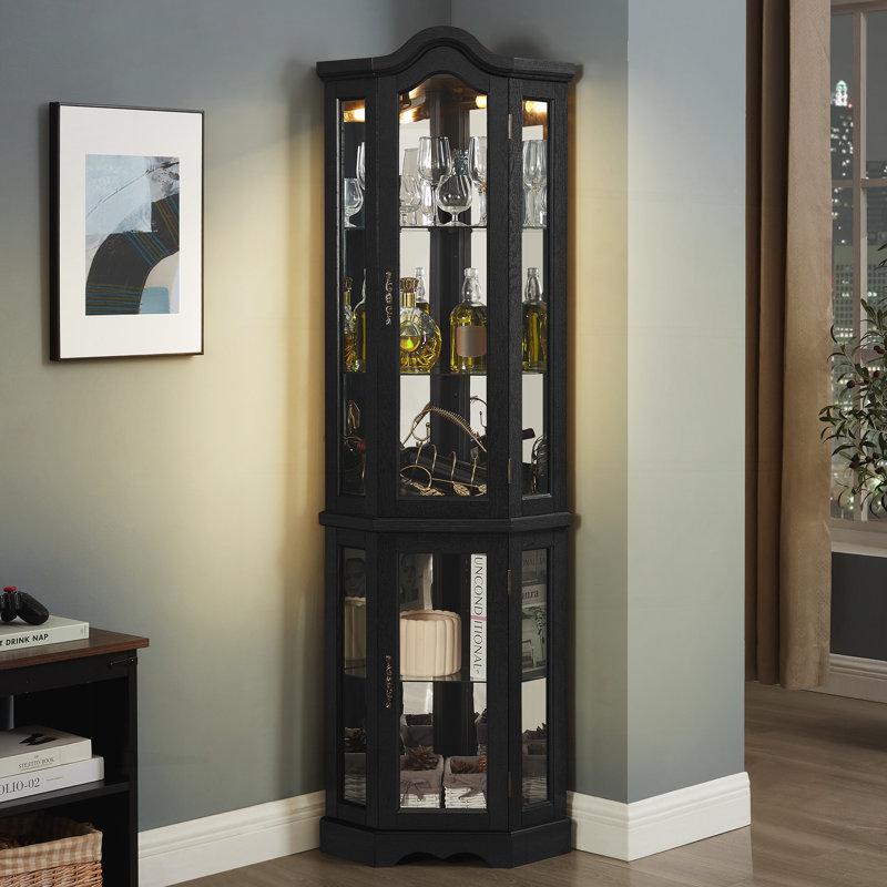 Curio Cabinet Lighted Glass Display Curio Cabinet, Black