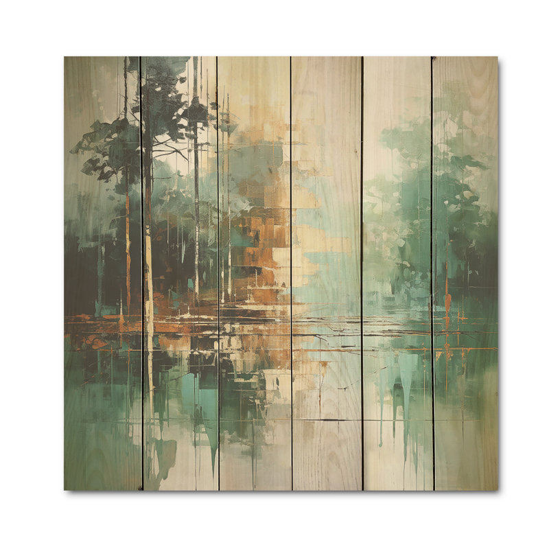 Vert et blanc, échos de forêt - Art mural en bois de forêt sur bois de pin naturel, H 30 po x l 30 po
