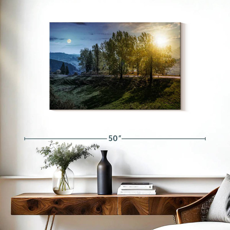 Coucher de soleil et lever de lune, H 24 po x l 36 po