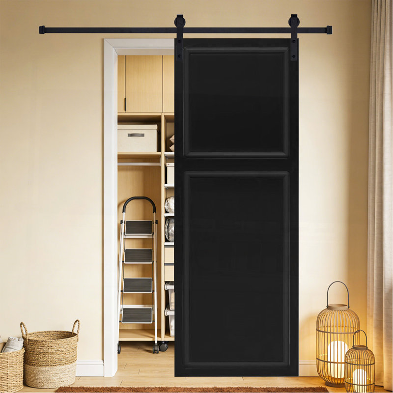 Moderne 2 panneaux 80 po x 28 po Porte de grange coulissante en bois de noyer noir avec ensemble de quincaillerie, 28" x 80"