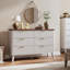 Commode à 6 tiroirs de 120 cm (47,2 po), en bois cannelé courbé avec poignées dorées, blanche-583456292