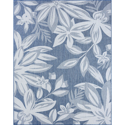Tapis d'intérieur / extérieur bleu / crème à motif floral Baeten