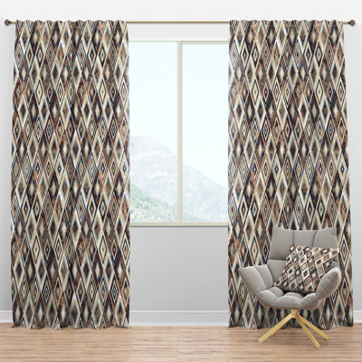 Vintage diamond pattern in blue and brown - Mid-Century Curtain - Velvet Room darkening - 1 panel
