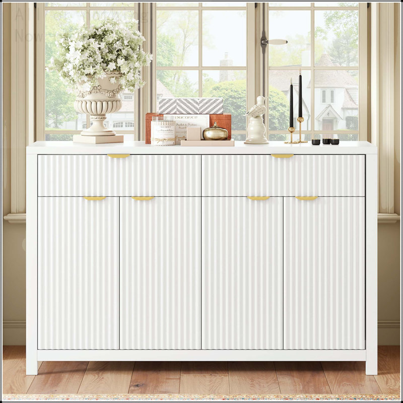 Buffet scandinave à motif de vagues avec tablettes réglables, Cyan