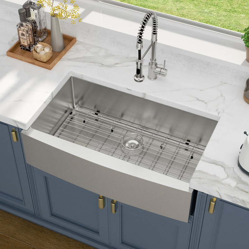 36 Inch Farmhouse Kitchen Sink Apron Front 16 Gauge Stainless Steel Deep Single Bowl Kitchen Farm Sinks, 36" L x 21" W