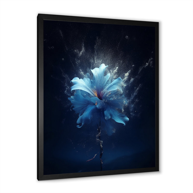 Amaryllis, fleur bleue abstraite sur toile, H 40 po x l 30 po x P 1,5 po, Cadre simple noir
