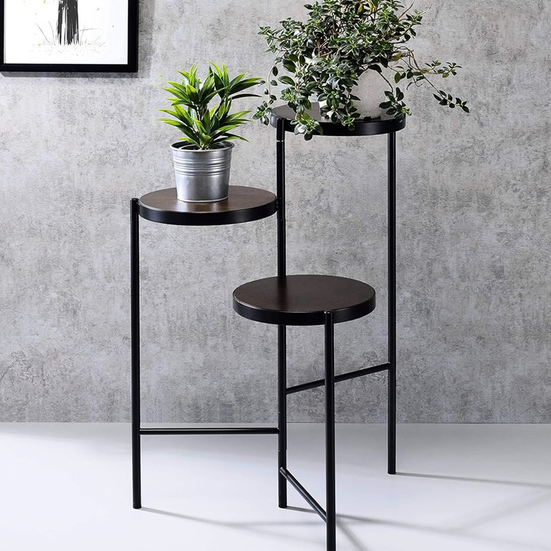 Support pour plante pliable à trois niveaux en métal noir avec dossier ouvert, 18 po de largeur, 19 po de profondeur, 30 po de hauteur, 9 lb