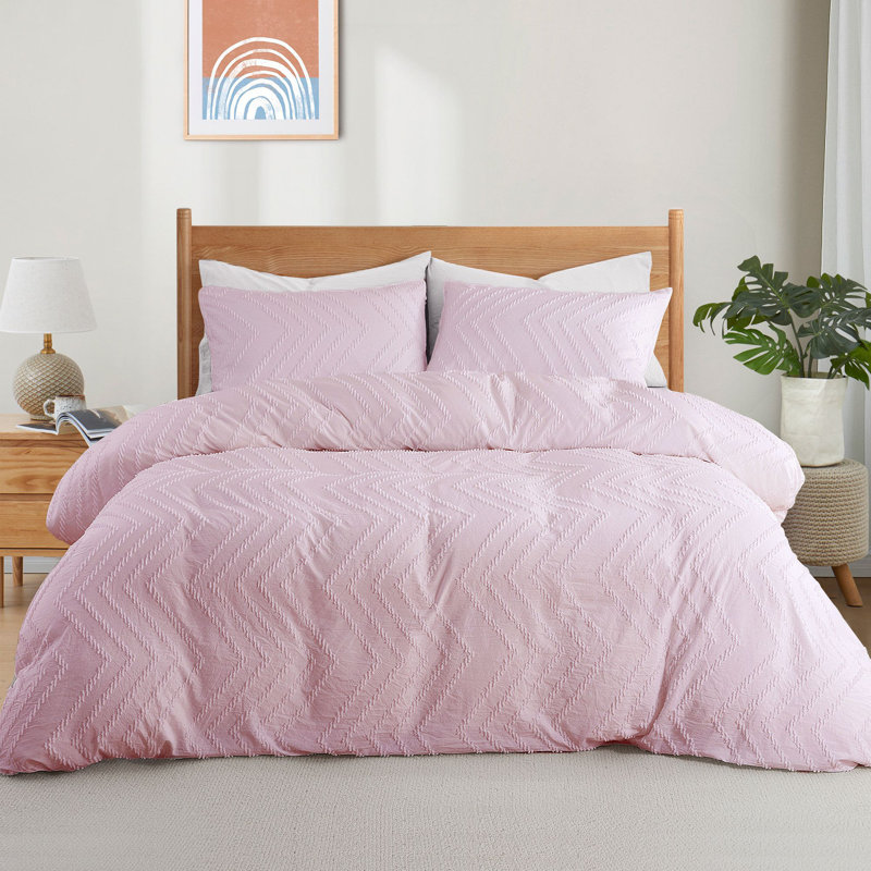 Microfiber Duvet Cover Set, Queen Duvet Cover + 2 Standard Pillowcases, Pink