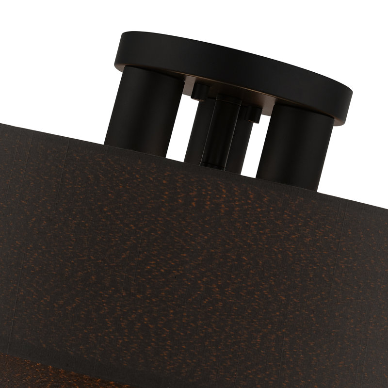 Plafonnier semi-encastré en tissu Bhagipuri Samik, Noir, Noir/orange, H 8,75 po x l 15 po x P 15 po