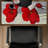 Red flowers on a gray background - 15.75"x31.50" Desk mat