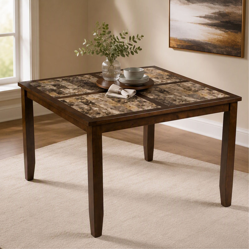 Grande table de pub de style traditionnel en faux marbre avec paresseux amovible 18 po