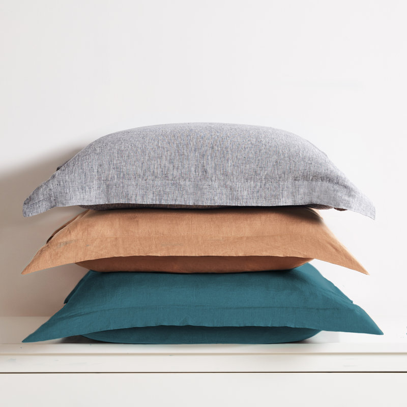 Washed Linen Heathered Stone Sham with Flange, Euro