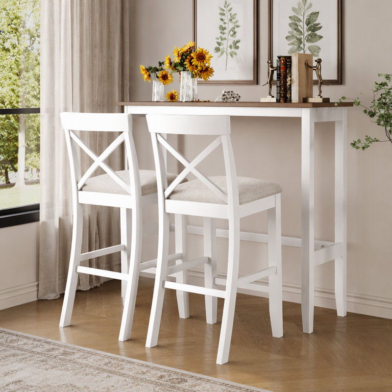 Ensemble de salle à manger de style ferme avec table haute de 122 cm (48 po), coin repas en bois 3 pièces avec 2 chaises rembourrées, ensemble table de bar multifonctionnelle peu encombrante pour petites cuisines et espaces de vie