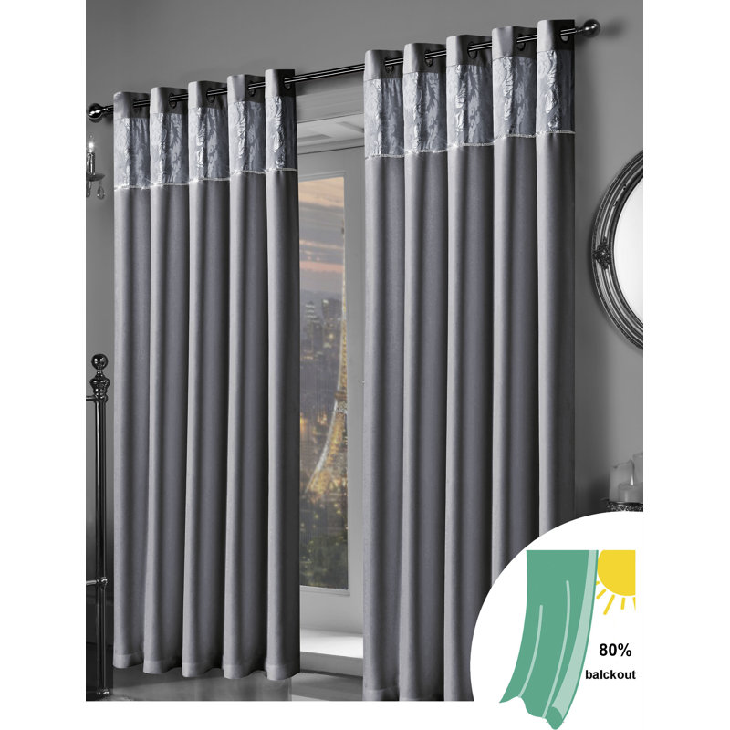 Longhin Room Darkening Curtain Pair, Silver/Grey, Width 165 cm x Drop 182 cm